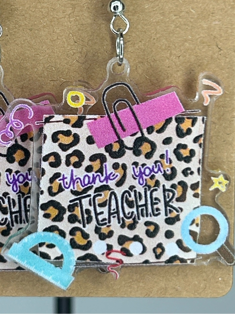 Teacher Appreciation Leopard Print Thank You Earrings Accent Fashion Jewelry - Picture 3 of 4